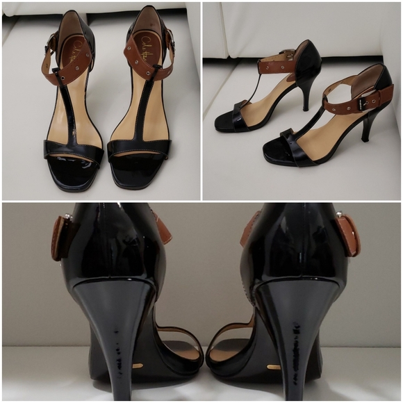 Cole Haan Shoes - Cole Haan Patent Leather T Strap Sandal BLK s10B